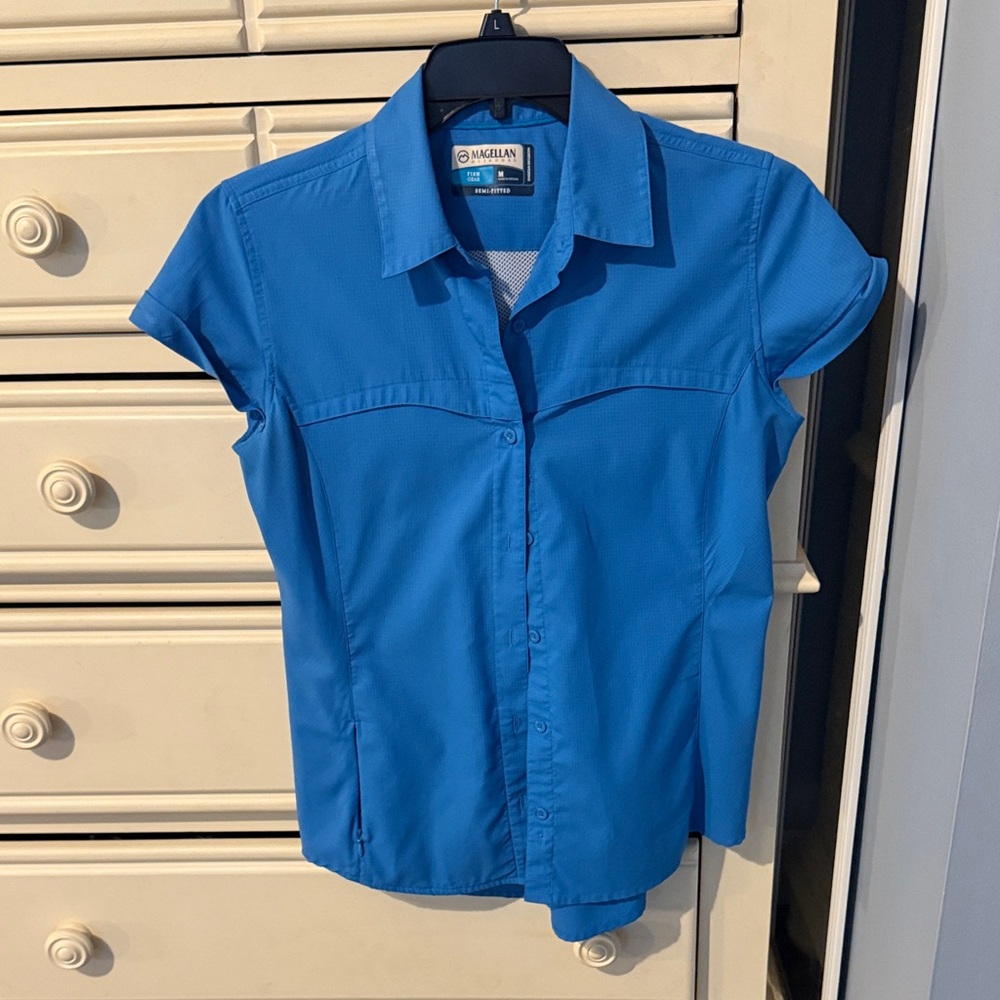 Magellan Outdoors Women's Vibrant Blue Button Down Shirt